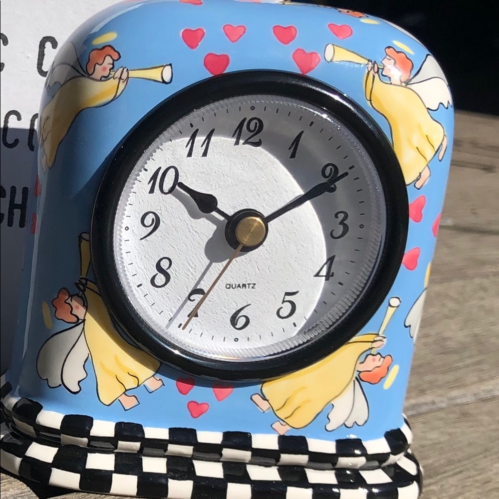 NWT PATRICIA DUPONT CERAMIC HANDPAINT CLOCK ANGELS